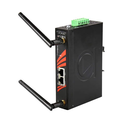 Router industrial Antaira ARS-7131-AC/ARS-7131-AC-T — vista frontal com duas antenas