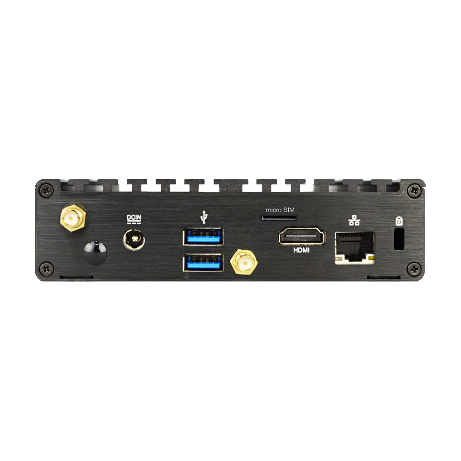 Computador industrial Jetway HBJC420P691-345B, vista traseira com portas e alhetas