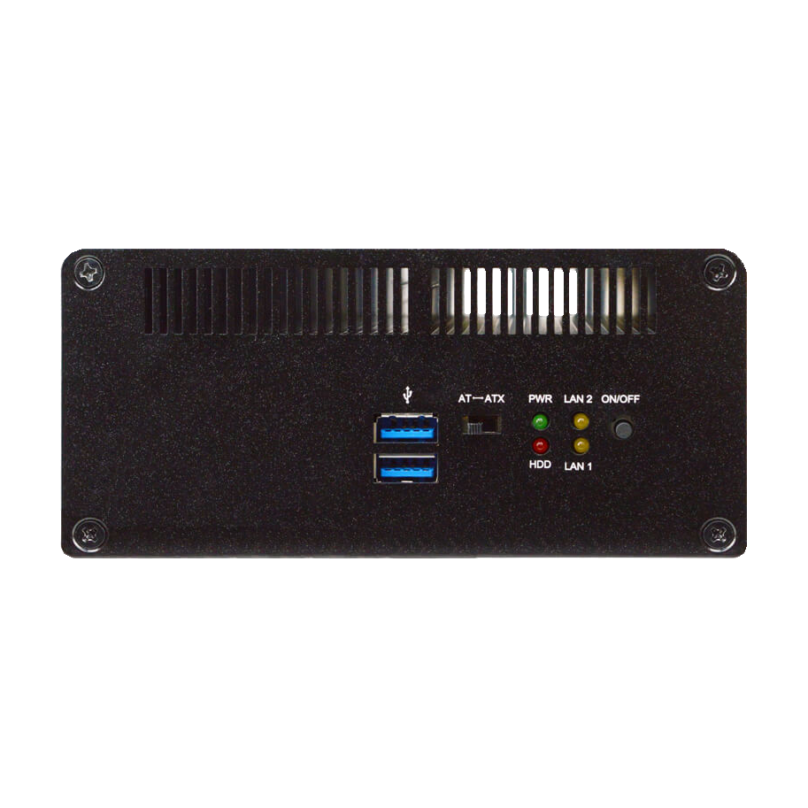 Computador industrial Jetway HBFCT95, painel frontal com portas USB e indicadores