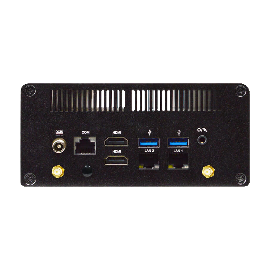Computador industrial Jetway HBFCT95, painel traseiro com portas de ligação