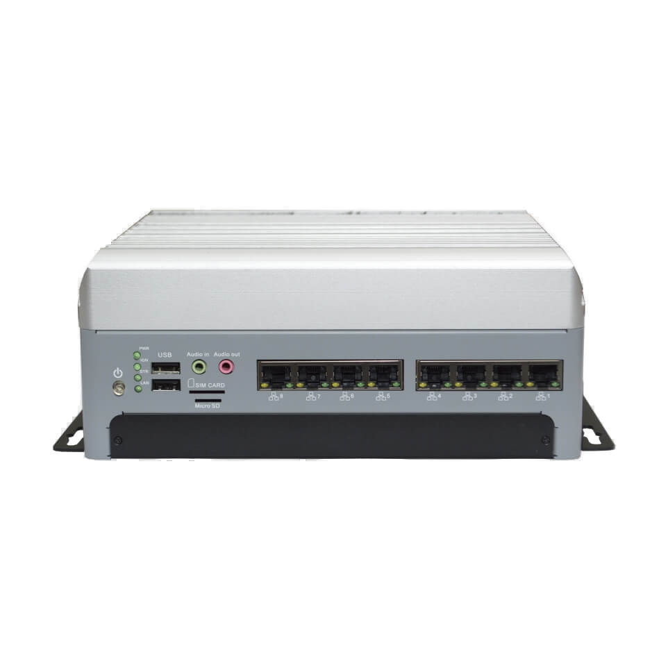 Computador industrial EverFocus, painel com oito portas LAN