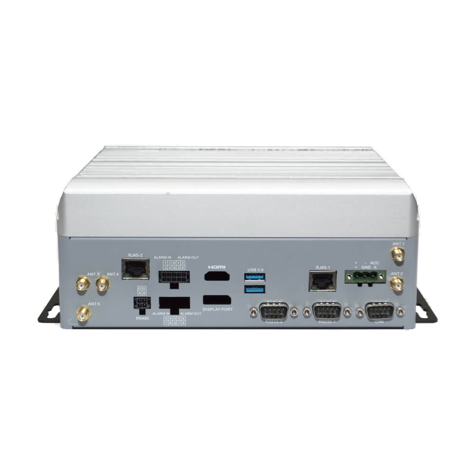 Computador industrial EverFocus, painel com portas série e conectores de antena