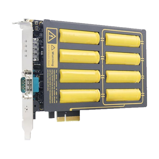 Módulo Neousys PB-2500J-PCIe, perspetiva do lado dos oito condensadores