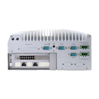 Neousys Nuvo-7166GC, vista do painel série e placa de expansão com duas portas Ethernet