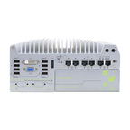 Neousys Nuvo-7162GC, vista do painel Ethernet/USB e tampa de expansão com linhas verdes