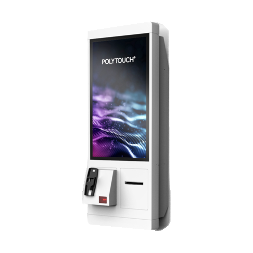 POLYTOUCH PASSPORT 27 Wallmount — perspetiva frontal com leitor de pagamento