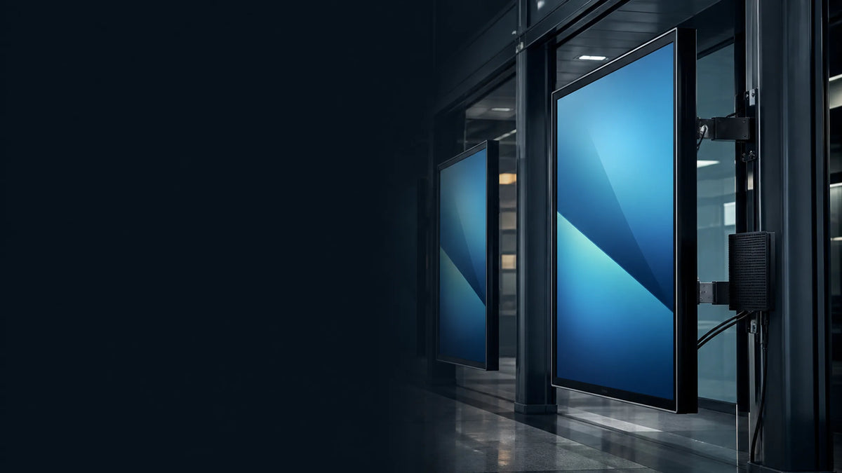 Set of professional screens with industrial multimedia player.