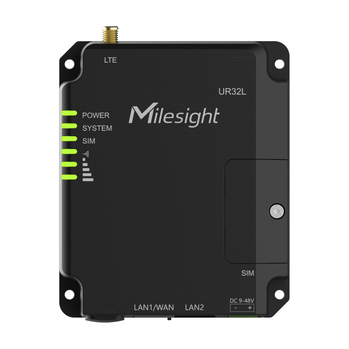 Router industrial Milesight UR32L-L04EU-P, vista superior do equipamento