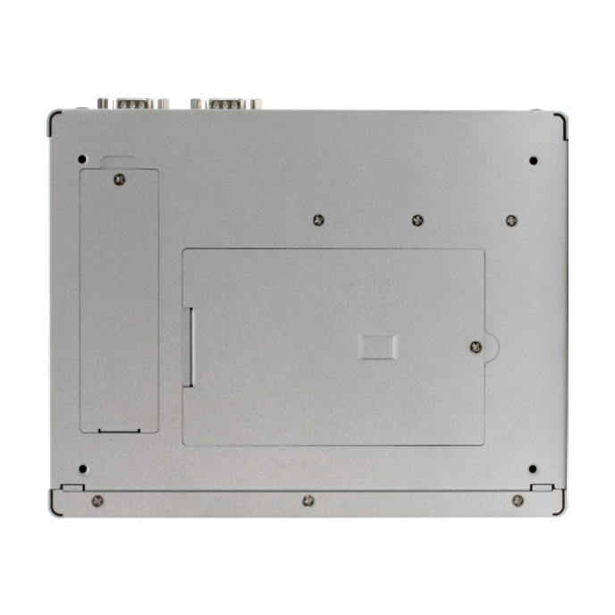 AAEON BOXER-8240AI-JP46E-A1-1111, vista inferior com tampas de acesso e conectores
