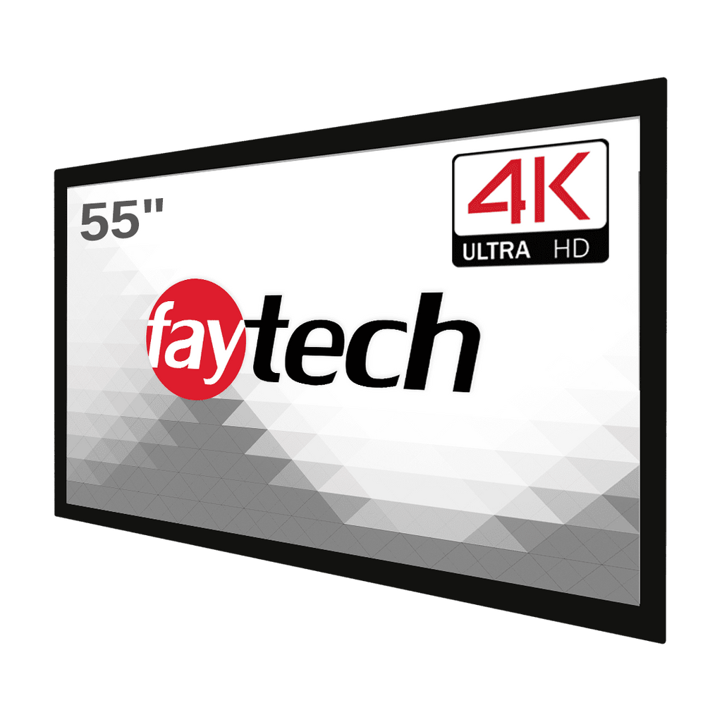 Monitor tátil Faytech FT55HDKTMCAPHBOB4K, vista oblíqua frontal