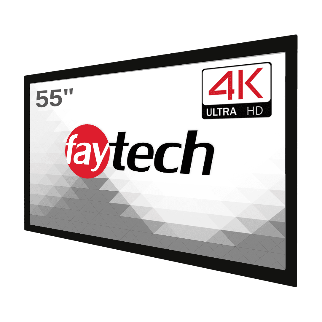 Monitor tátil Faytech FT55HDKTMCAPHBOB4K, vista oblíqua frontal
