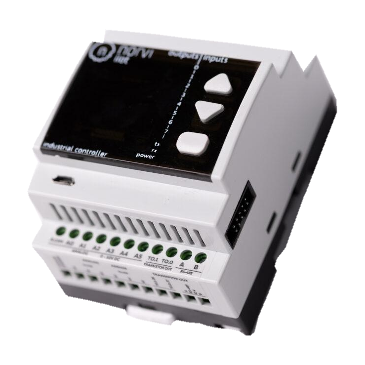 Controlador industrial NORVI IIoT AE04-I, vista oblíqua