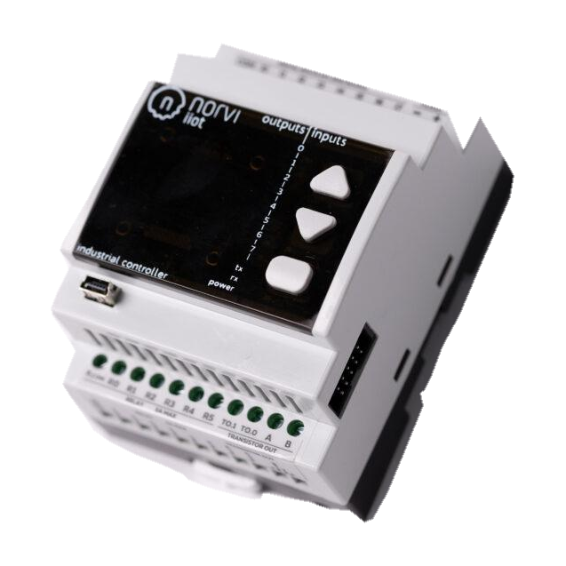 Controlador industrial NORVI IIoT AE04-V, vista oblíqua