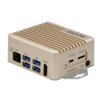 AAEON BOXER-8251AI, vista frontal de três quartos com dissipador standard