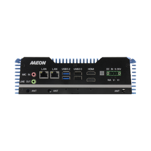 AAEON BOXER-6617-ADN — vista frontal das portas de ligação